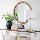 Sawsile Round Decorative Circle Farmhouse Style Mirror - 24inch Rustic Natural Wooden Frame Beads for Bedroom, Bathroom, Living Room or Entryway sawsile