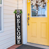 3D Outdoor Welcome Sign for Front Porch Standing 45"X9" Large Rustic Farmhouse Leaner Tall Vertical Soild Wooden Framed Plaque Modren Beautiful Outside Home Front Door Decorations (Wood Black) Foutcheou