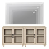 WAMPAT Entertainment Center with Bookshelves for TVs up to 75", Farmhouse Wall Unit TV Stand with Glass Doors & Drawer, Media Console Table for Living Room, Bedroom & Home Theater, Beige WAMPAT