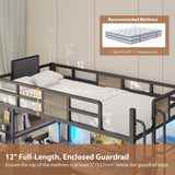 Loft Bed Twin Size with Desk and 5 Storage Drawers, Twin Loft Bed with LED Lights and Charging Station, Metal Bunk Bed Frame with Ladder, Clothes Rail,Noise Free for Small Bedroom,Oak Gray Dnxao