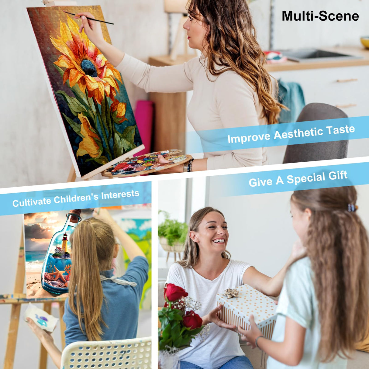 Paint by Numbers Kit for Adults - Beach Bottle Acrylic Adult Paint by Number Kits on Canvas for Beginner, Seaside Lighthouse DIY Oil Painting by Numbers for Adults, Perfect for Home Decor Gift 16"x20" Offito