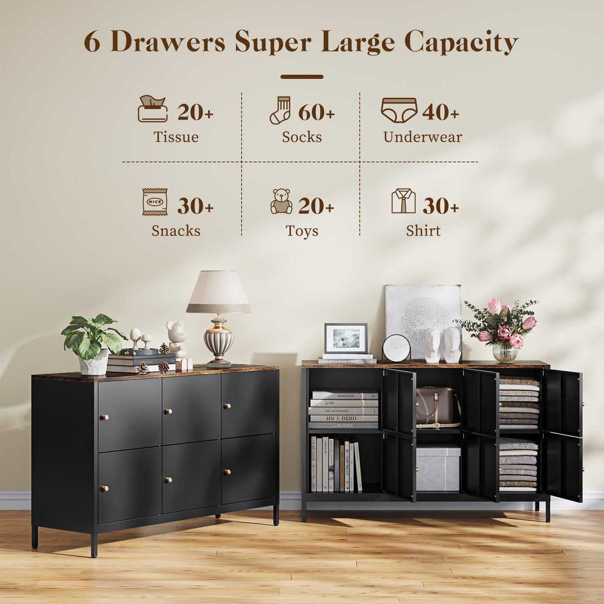 Letaya 6 Door Metal Storage Cabinet with Adjustable Shelf,Black Metal Locker Accent Storage Cabinet for Office,Music Studio,Entryway and Hallway Letaya