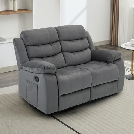 Cooexult Loveseat Recliner, Double Recliner with Side Pockets, Manual Reclining Loveseat for Living Room, Home Theater, RV, Dark Grey Cooexult