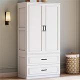 LIKIMIO Armoire Wardrobe Closet with 2 Doors and 2 Drawers 70" H x 36" W Wooden Bedroom Freestanding Wardrobe Combination for Hanging Clothes, White LIKIMIO