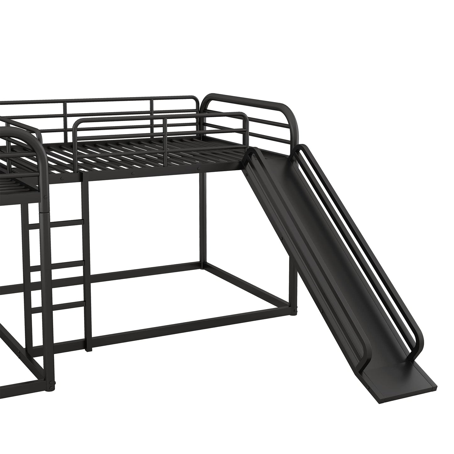 Harper & Bright Designs L Shaped Bunk Bed for 4, Quad Bunk Bed with Slide, Twin/Twin & Full/Full Bunk Bed, Metal Floor Bunk Bed Frame for Kids Teens Girls Boys, No Box Spring Needed (Black)