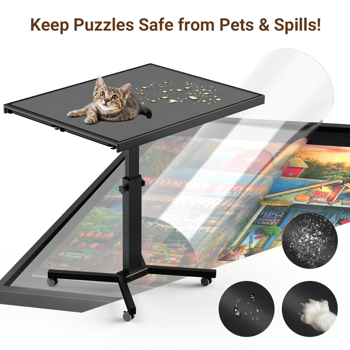 1500 Piece Jigsaw Puzzle Table with Drawers & legs, 28"x35" Large Puzzle Table for Adults, Adjustable height &12 tilt Angle, Wooden Puzzle Board with 4 Drawers & Cover, Birthday Gift for Family（Black） HEBESPACE