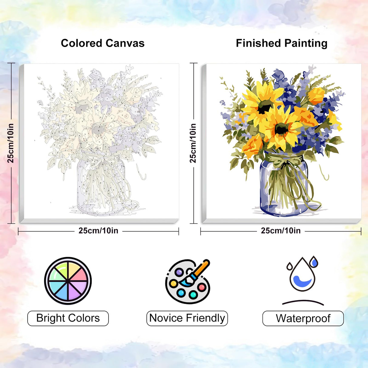 Yezavesu Flower Framed Paint by Numbers Kit for Adults Beginner & Kids Ages 8-12, Flowers Paint by Number Without Easel, DIY Adult Paint by Numbers Sunflower for Home Wall Decor Gift 10x 10 inch Yezavesu