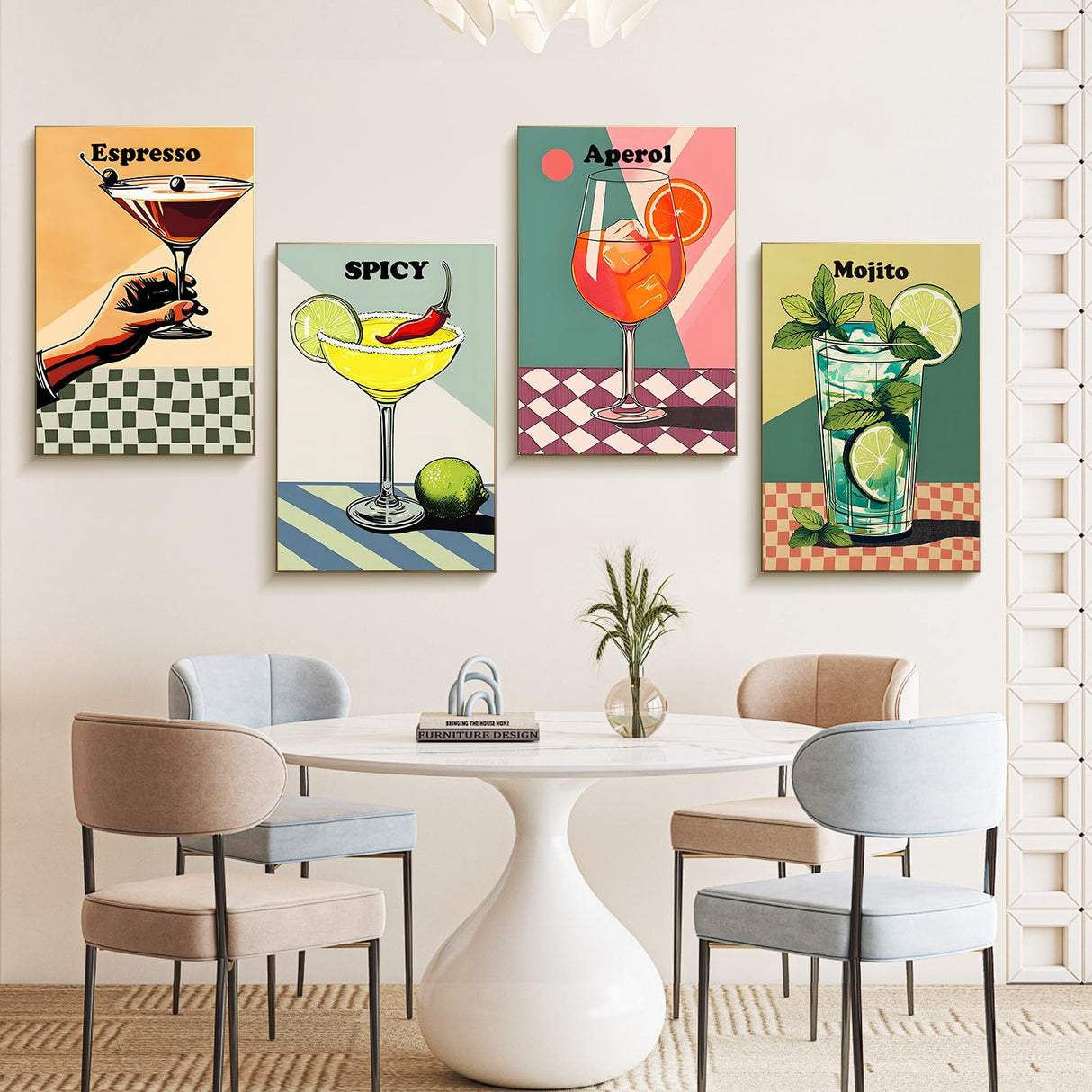 4 Pack Framed Paint by Numbers Kit for Adults with Wooden Easel, Retro Cocktail Easy Paint by Numbers with Frame for Beginners, Adult Paint by Number Kits Framed Canvas for Home Decor Gift 8x12 Inch Offito