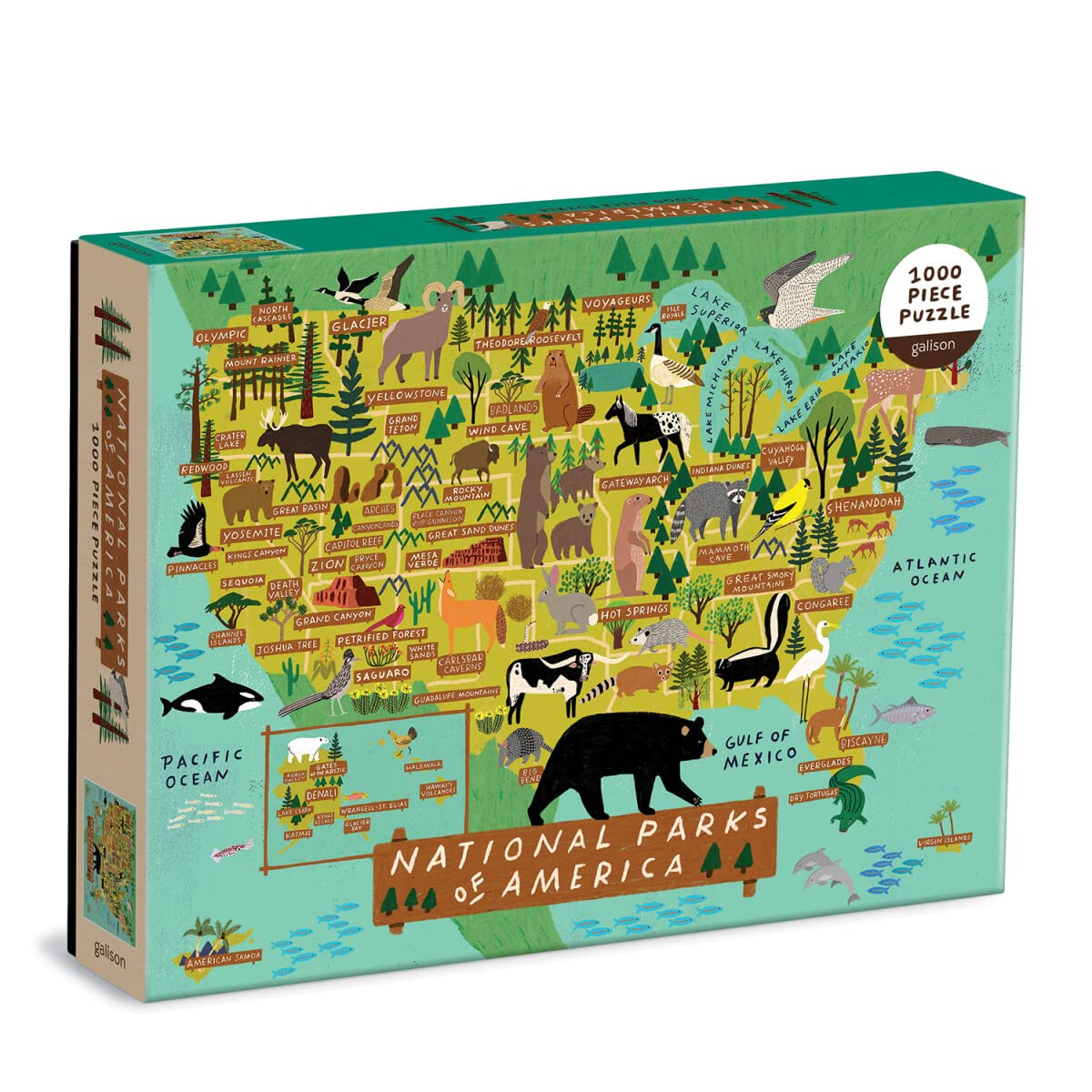 Galison National Parks of America Puzzle, 1000 Pieces, 27” x 20” – Difficult Jigsaw Puzzle Featuring Stunning and Colorful Artwork by Anne Bentley – Thick, Sturdy Pieces, Challenging Family Activity Galison