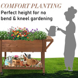 ketive Raised Garden Bed 55.5x24x32-inch Mobile Elevated Wood Planter with Lockable Wheels, Storage Shelf, Protective Liner （Brown） ketive