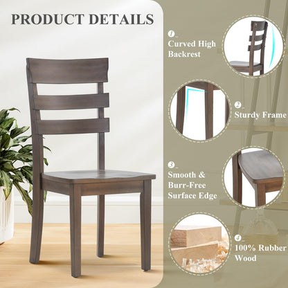 COLAMY Wooden Dining Chairs Set of 2, Ladder High Back Kitchen Side Chairs, Farmhouse Dining Room Chair with Adjustable Foot Pegs - Light Brown - WoodArtSupply