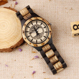 Dentily Men's Wood Watch Engraved Tree of Life Pattern Quartz Watch for Men Hand-Made Wooden Watches Dentily
