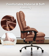 Ylzyxal Office Chair, Big and Tall Office Desk Chair, Ergonomic Office Chair, 400LBS PU Leather Computer Chairs, Executive Office Chair with Foot Rest and Lumbar Pillow (Bright Brown) Ylzyxal