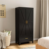 XIOMIOHTRQ Metal Wardrobe Cabinet, 71" Tall Armoire Wardrobe Closet with Drawer, Farmhouse Clothing Storage Cabinet for Bedroom, Laundry (Black, 1 Drawer) XIOMIOHTRQ