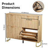 DAMCROP Fluted Shoe Cabinet Storage with 4 Flip Drawers, Wood Narrow Hidden Shoe Cabinet with Metal Legs & Adjustable Shelf for Entryway, Freestanding Slim Shoe Rack Organizer for Hallway Living Room DAMCROP