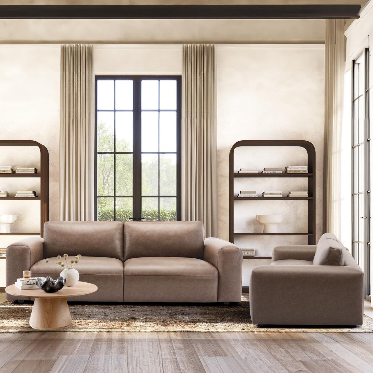 COLAMY 95" Oversized PU Leather Sofa, Comfy Sofa Couch with Extra Deep Seats, Wide Arm, Down Filled 3-Seater Modern Sofa for Living Room, Apartment Lounge-WolfGrey COLAMY