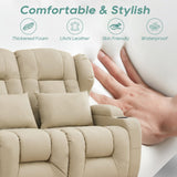 TUNYI 54.3" Loveseat Recliner Sofa - Manual Reclining Loveseat Faux Leather Home Theater Seating with Cup Holder/Pillow for Living Room, Apartment (Beige, Loveseat) TUNYI