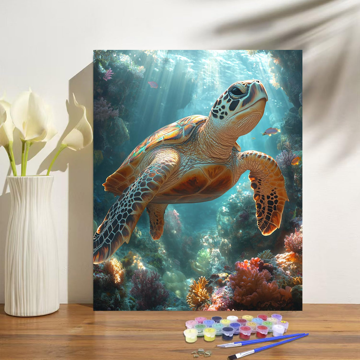 Sea Turtle Paint by Numbers Kit for Adults Beginner Animal Oil Painting Kit Adult Paint by Number Kits on Canvas DIY Painting for Beginners Art by Numbers Turtle for Gifts Home Wall Decor 16x20 Inch obterie