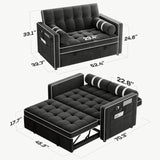 Marsail 3-in-1 Convertible Futon Sleeper Sofa Bed, Pull Out Couch with Adjustable Backrest, USB Charging & Side Pockets, Velvet Fabric Sofa for Living Room, Apartment, Loveseat, Black Marsail