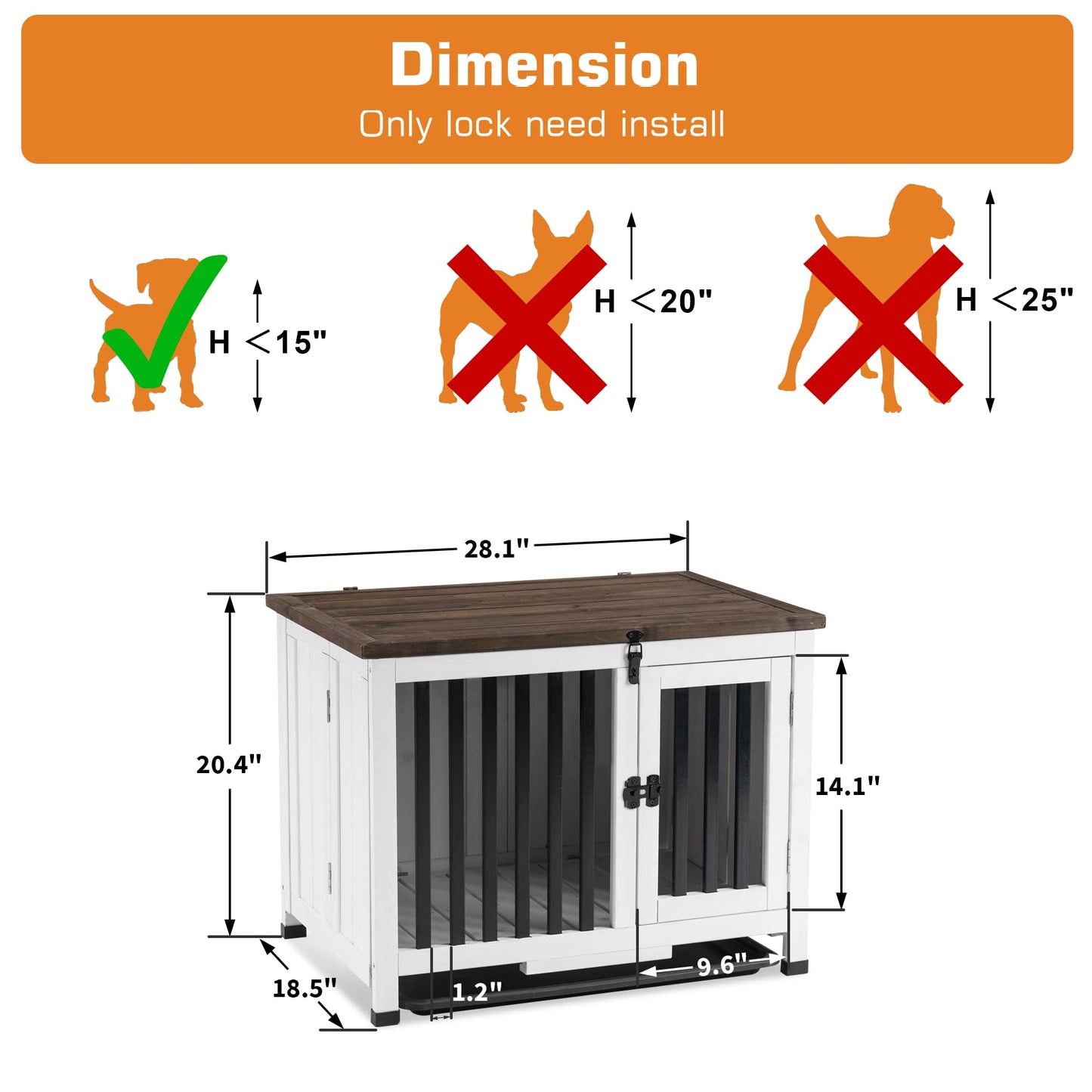 MCombo Wooden Dog Crate Furniture, Dog Kennel Pet House End Table, Solid Wood Portable Foldable Indoor Cage for Dogs, No Assembly Needed (Small, White and Brown) - WoodArtSupply