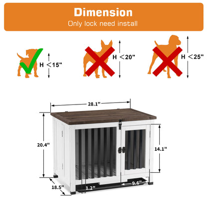 MCombo Wooden Dog Crate Furniture, Dog Kennel Pet House End Table, Solid Wood Portable Foldable Indoor Cage for Dogs, No Assembly Needed (Small, White and Brown) - WoodArtSupply