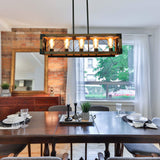 Giluta Rectangle Wood Chandelier Farmhouse Style Dining Room Kitchen Lighting Fixtures, 5 Lights Ceiling Hanging Pendant Lighting UL Listed Giluta
