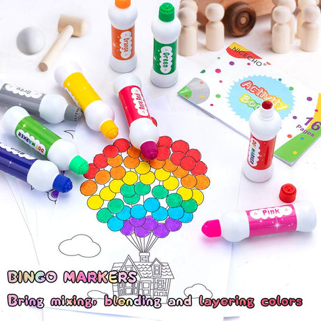 Nicecho Dot Markers Kit, 12 Colors Washable Fun Art Marker for Toddlers, Bingo Daubers for Preschool Children, Dab Paint Marker Set Coloring Supplies Including Activity Book Nicecho