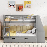 Harper & Bright Designs Twin Over Full Wooden Bunk Bed with Desk, Trundle, and Storage in Grey Harper & Bright Designs