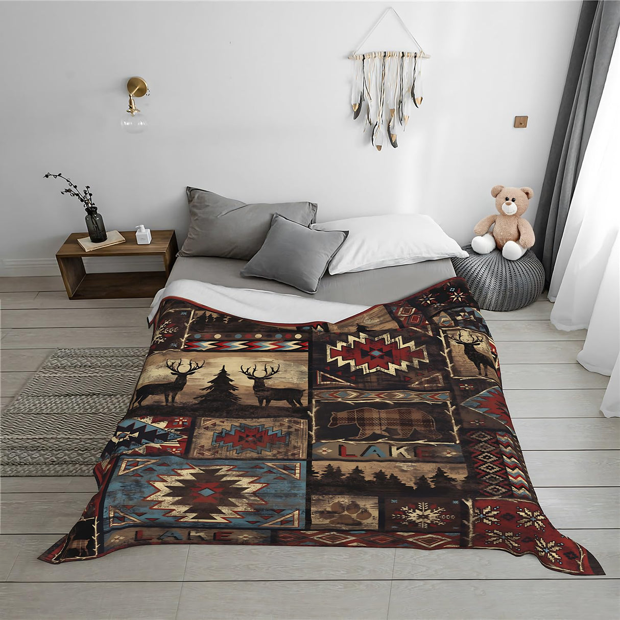 Blanket Cabin Rustic Bear Deer Throw Blanket Lodge Moose Soft Warm Velvet Blanket Lightweight Bed Blanket Farmhouse Home Decor Fleece Blanket Sofa Blanket Luxurious Gift for Men Women KAPLIPE