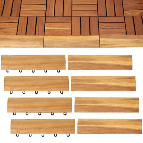 Pack of 8 Interlocking Deck Tiles Corner Trim Pieces, Terrace Flooring, Waterproof, Easy Snap, Round Interlocking, Cover 4 Corners, Easy Match with Any Patio Tile Colors (12 Inch, 8 Border) VN84WOOD