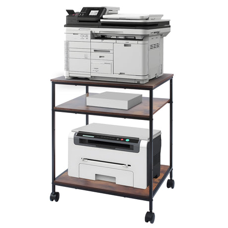 EMERIT Large Printer Stand, 23.6" W x 18.9" D x 31.5" H Printer Table with Adjustable Storage Shelf, 3 Tier Rolling Laser Printer Cart with Wheels for Home Office- Support 100 LBS Each Tier EMERIT