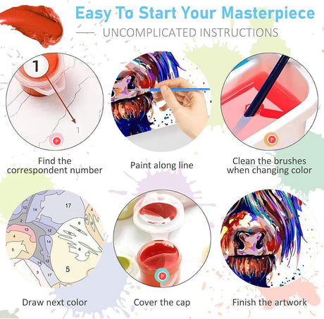 HKLIOPU Paint by Numbers Kit for Adults Beginners,11.8" Wx11.8 L DIY Acrylic Paint Colorful Animal Canvas for Painting Kits for Adults in Colorful Box Highland Cow HKLIOPU