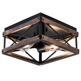 Mayful Flush Mount Light Fixture, 2-Light Rustic Ceiling Light Combine with Metal and Wood Frame, Farmhouse Ceiling Light for Kitchen Hallway Entryway Bedroom Porch Living Room Mayful
