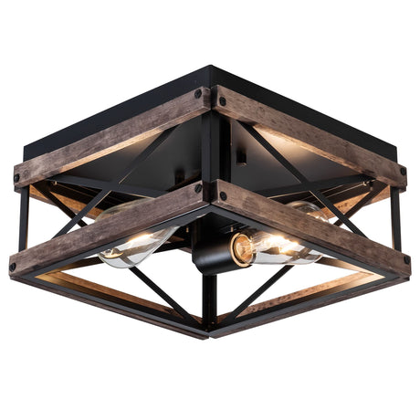 Mayful Flush Mount Light Fixture, 2-Light Rustic Ceiling Light Combine with Metal and Wood Frame, Farmhouse Ceiling Light for Kitchen Hallway Entryway Bedroom Porch Living Room Mayful