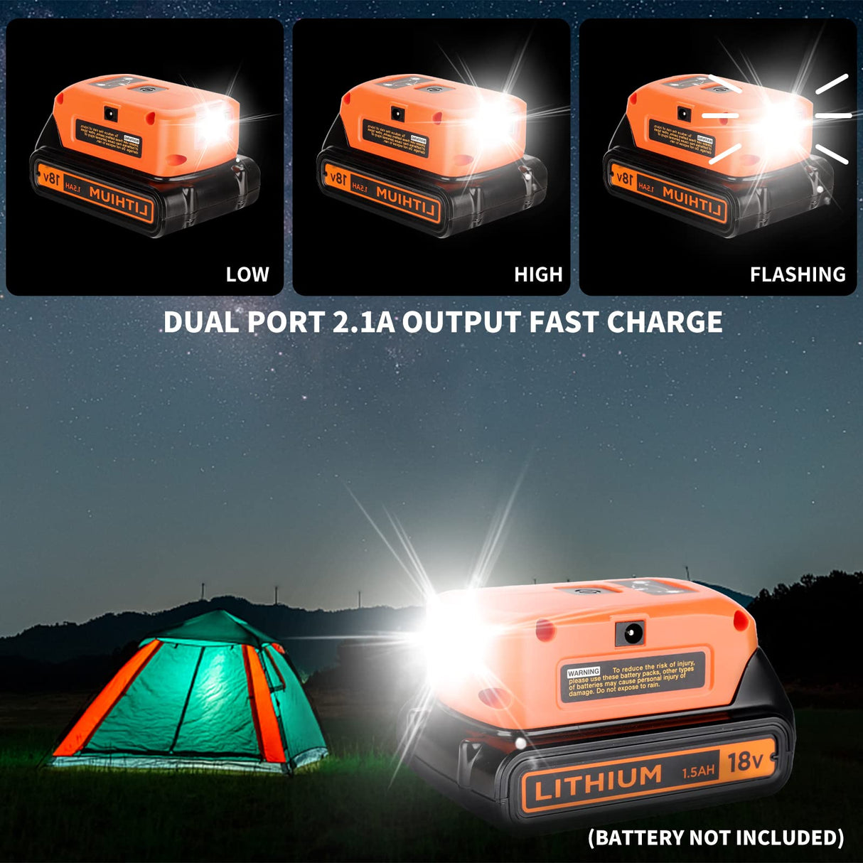 Battery Adapter for Black and Decker 20v Lithium Battery USB Phone Charger, Led Work Light with Dual USB Charger and 12v DC Port,Power Source Supply for 14.4-20v Max Lithium-Ion Battery Taingwei