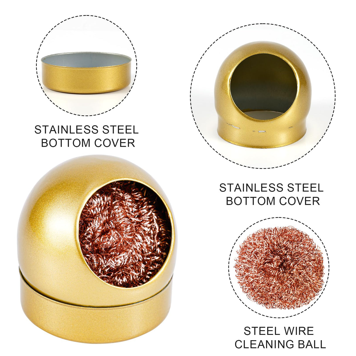 Soldering Iron Tip Cleaner, Premium Stainless Steel Soldering Iron Cleaner Quick Cleaning No Water Required Soldering Iron Tip Cleaner Practical Tools(Gold) PEUTIER