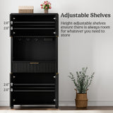 Lulive 71" Fluted Pantry Cabinet with Charging Station & Adjustable Shelves, Spacious Kitchen Storage Cabinet with Open Countertop & Drawer for Dining Room, Living Room, Black Lulive
