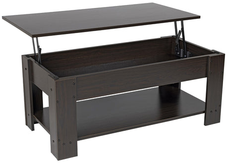 Elevon Lift Top Coffee Table with Hidden Compartment and Storage Shelf, Espresso Elevon