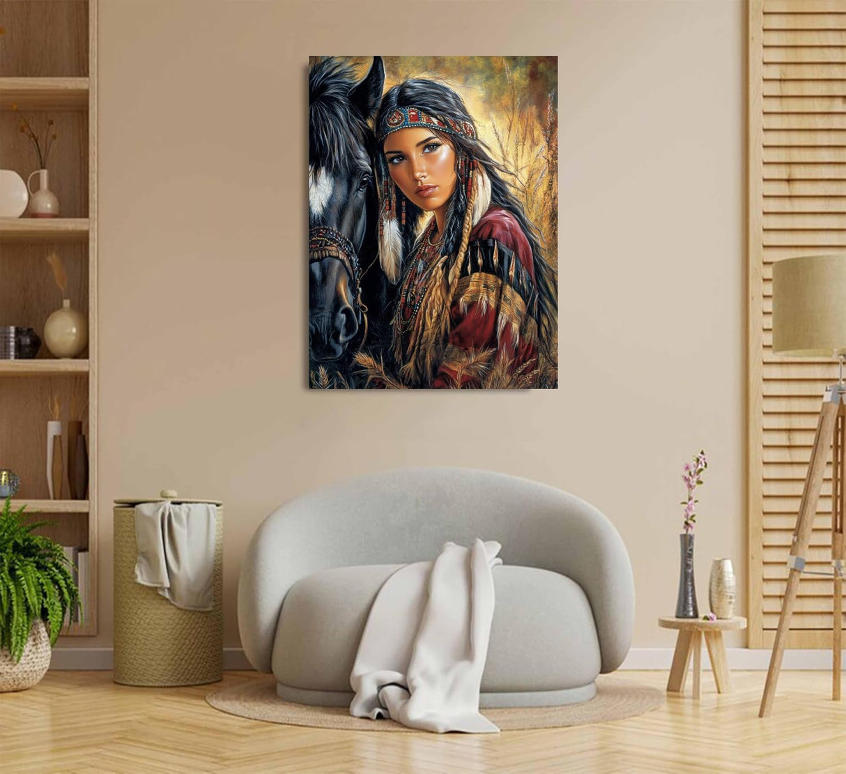 American Native Woman and Horse Paint by Numbers Kit for Adults, 16"x20" Canvas Painting Kit for Beginners, Modern Aesthetic DIY Paint by Number on Canvas for Home Wall Decor 183 Generic