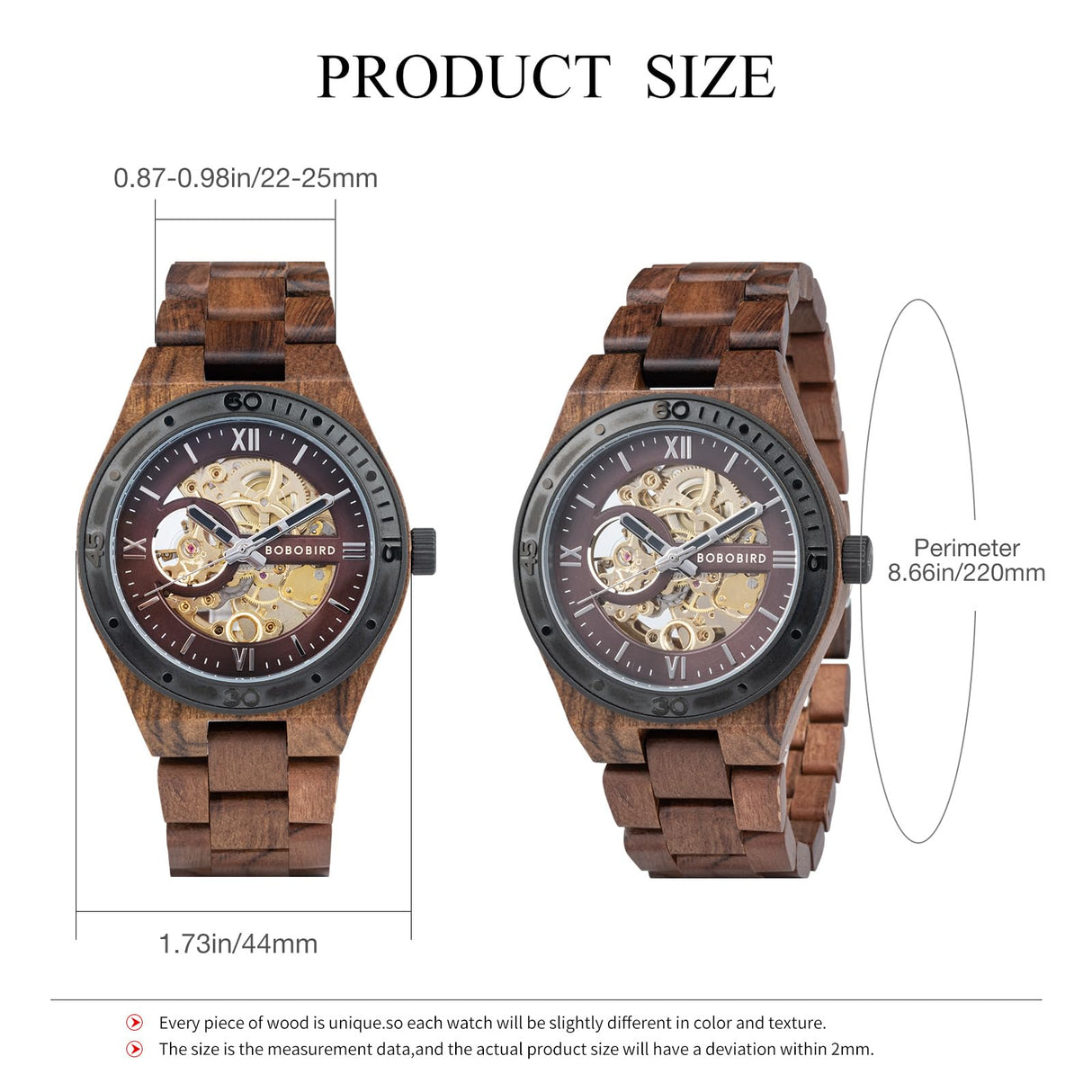 BOBO BIRD Mens Wood Watches Skeleton Mechanical Wooden Watch Lightweight Luxury Wristwatches with Natural Wood Band of Limited Edition Collection for Men (red) BOBO BIRD