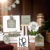 NJXJKGY 11PCS Farmhouse Tiered Tray Decor Set – Rustic Wooden Mini Signs and Decorations for Home and Kitchen Display (Tiered Tray Not Included) NJXJKGY