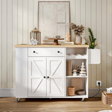 HOOBRO Kitchen Island with Power Outlet, Rolling Kitchen Island on Wheels, White Kitchen Cart with Door Cabinet, Island Table with Storage, Wine Rack and Spice Rack, White and Natural WN16UZD01 HOOBRO