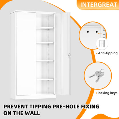 INTERGREAT Metal Wardrobe Closet, 72" White Locking Storage Wardrobe Cabinet with Doors and Shelves, Tall Steel Clothes Storage for Office, Home, School, Gym - WoodArtSupply