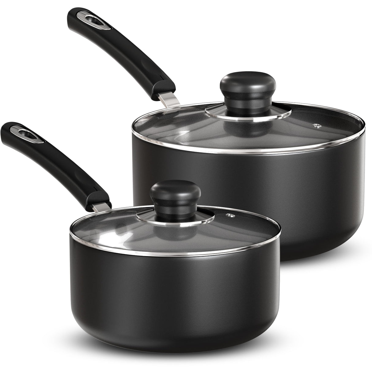 Utopia Kitchen Nonstick Saucepan Set with Lid, 1 Quart and 2 Quarts Multipurpose Pots Set for Home Kitchen or Restaurant (Grey-Black) Utopia Kitchen
