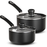 Utopia Kitchen Nonstick Saucepan Set with Lid, 1 Quart and 2 Quarts Multipurpose Pots Set for Home Kitchen or Restaurant (Grey-Black) Utopia Kitchen