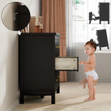 Tradare Black Dresser for Bedroom, 7 Drawer Wood Double Dresser with Golden Handles, Wide Chest of Organizer Storage Drawers for Living Room, Hallway, Entryway Tradare