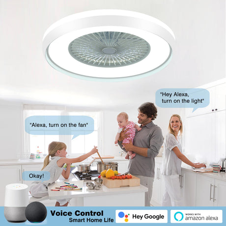 HUMHOLD 24" Bladeless Ceiling Fan with RGB Light Remote, Smart LED Ceiling Fans with Voice/App Control, Modern Low Profile Dimmable Light Ceiling Fan for Bedroom Living Room HUMHOLD