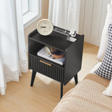 MAHANCRIS End Table Living Room Fluted Night Stand, 15.9" Modern Side Table with Charging Station，Bedside Table with Drawer for Small Spaces, Bedroom, Black ETBK61E01 MAHANCRIS