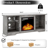VITESSE 58 Inches Fireplace TV Stand for TVs up to 65 Inches Console with 18'' Electric Fireplace & Remote,Wooden Modern Entertainment Center for Living Room with LED Light Glass Shelves（Gray） VITESSE