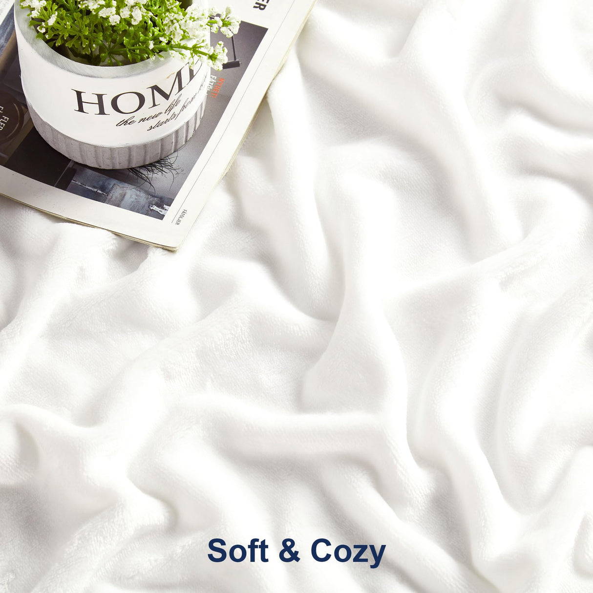 DREAMNINE Super Soft Fuzzy Fleece Throw Blanket for Couch Sofa 50" x 60", Decorative Solid Lightweight Velvet Blanket for Chair, Cozy Accent Shaggy Micro Plush Flannel Blanket for Bedroom Dorm, White DREAMNINE